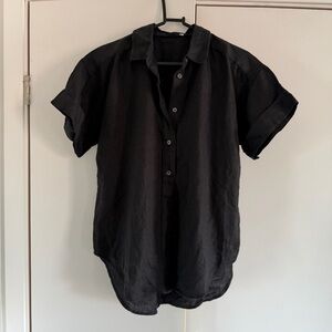 J. Crew Baird McNutt Black Short-Sleeve Button-Down Linen Shirt